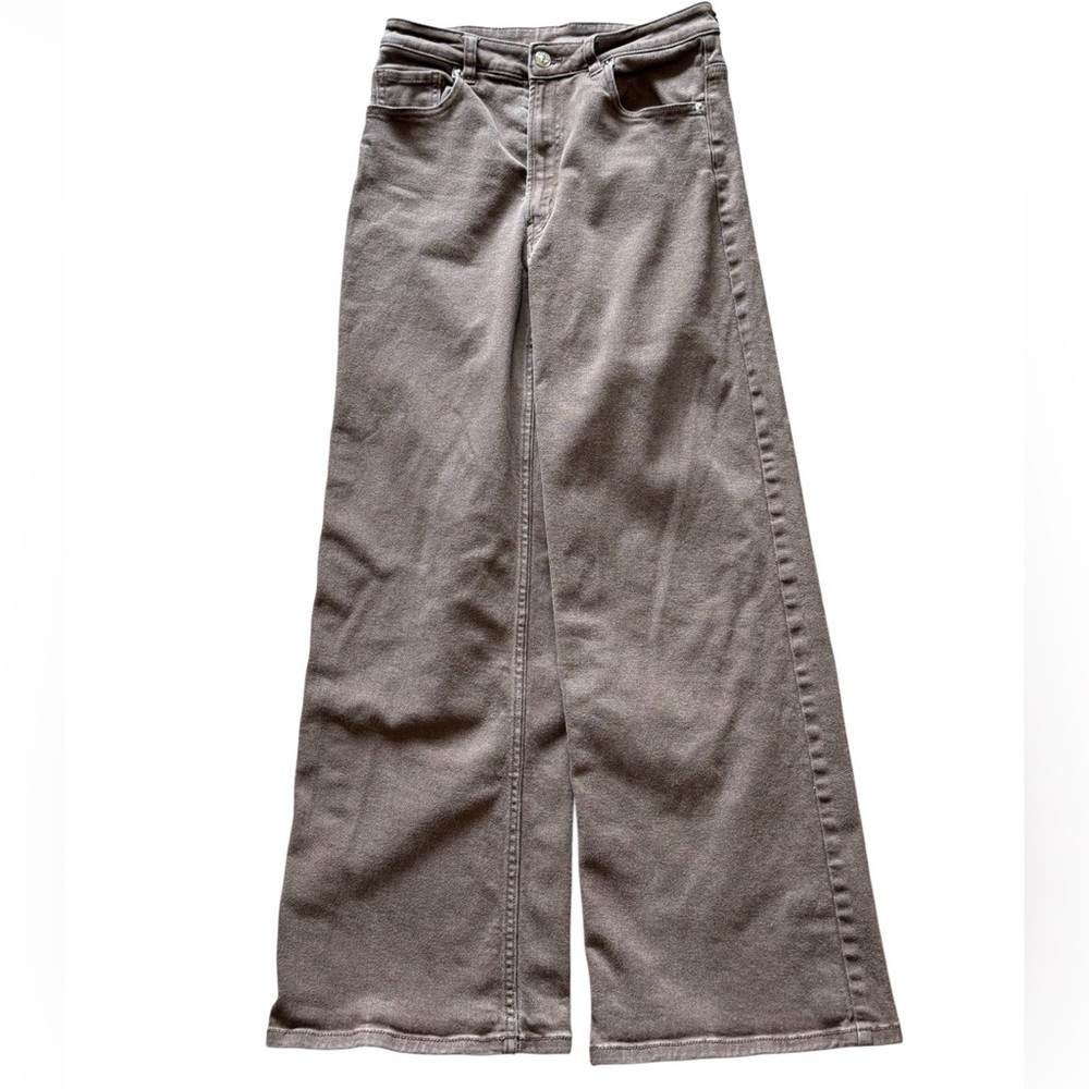 H&M Divided Brown Wide Leg Jeans Sz 8 High Rise Stretch Denim